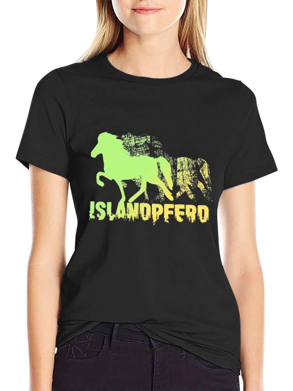 Camiseta Negra con Diseño de Caballo Islandés