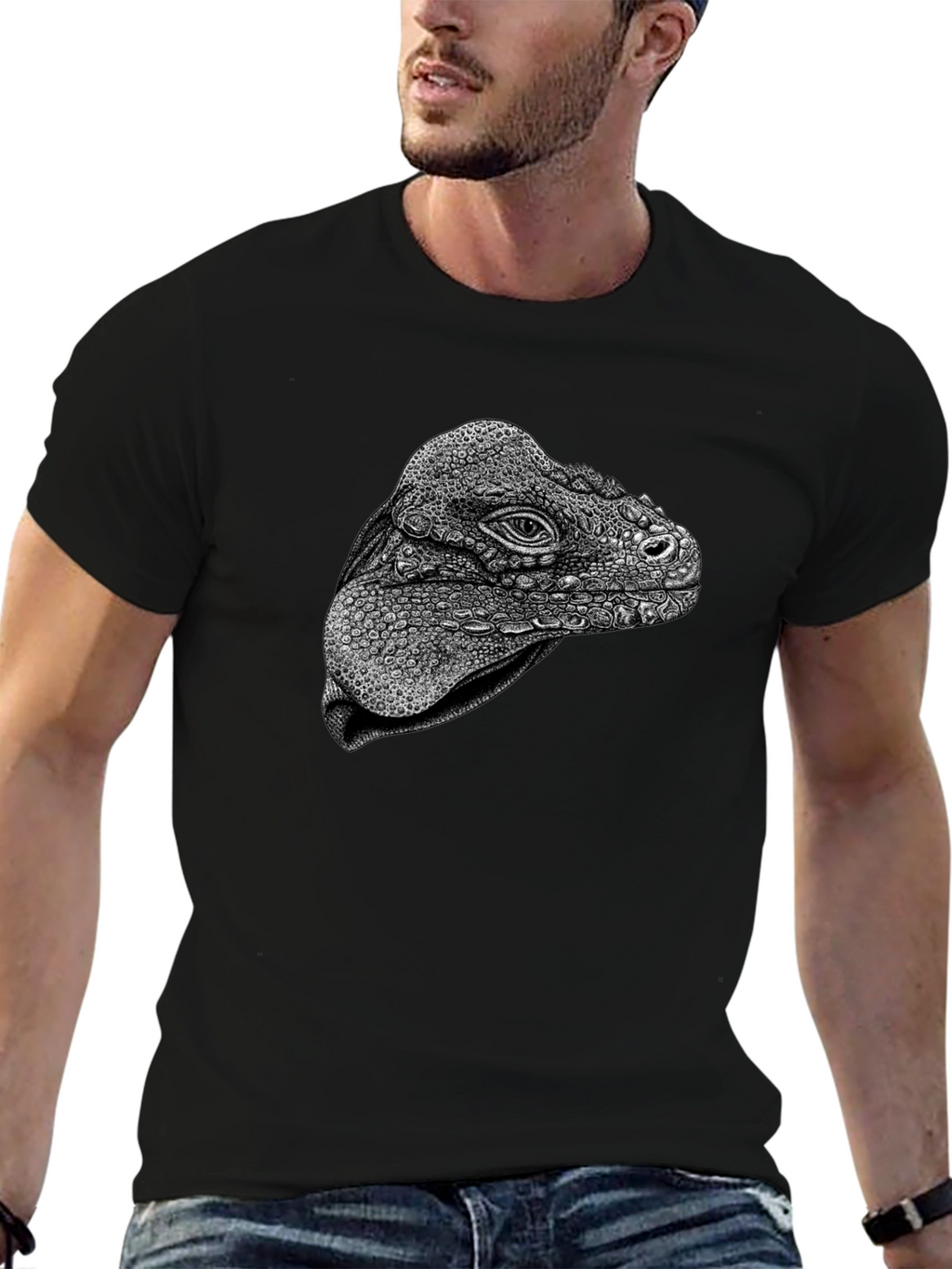 Camiseta Negra con Diseño de Iguana