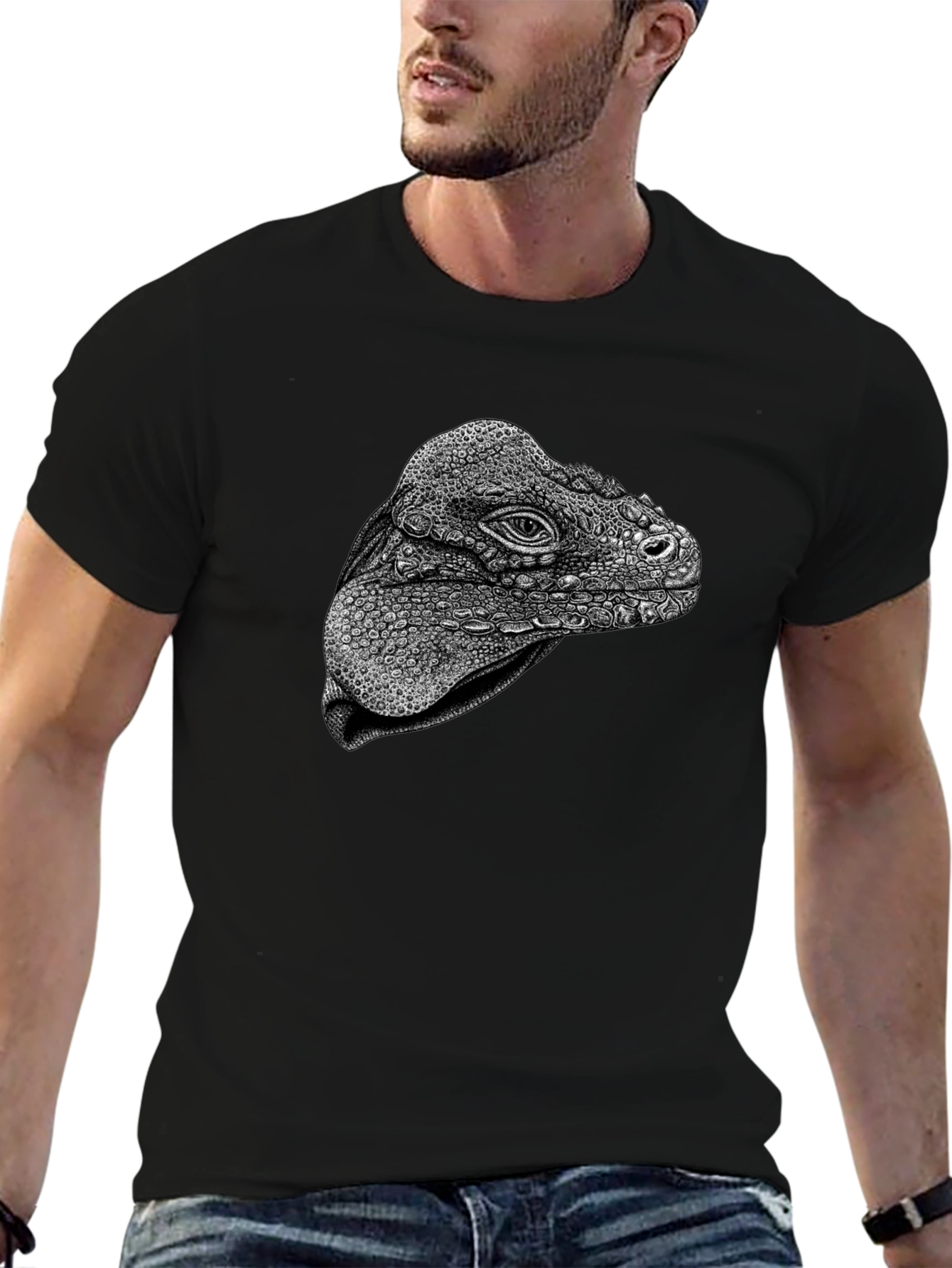 Camiseta Negra con Diseño de Iguana