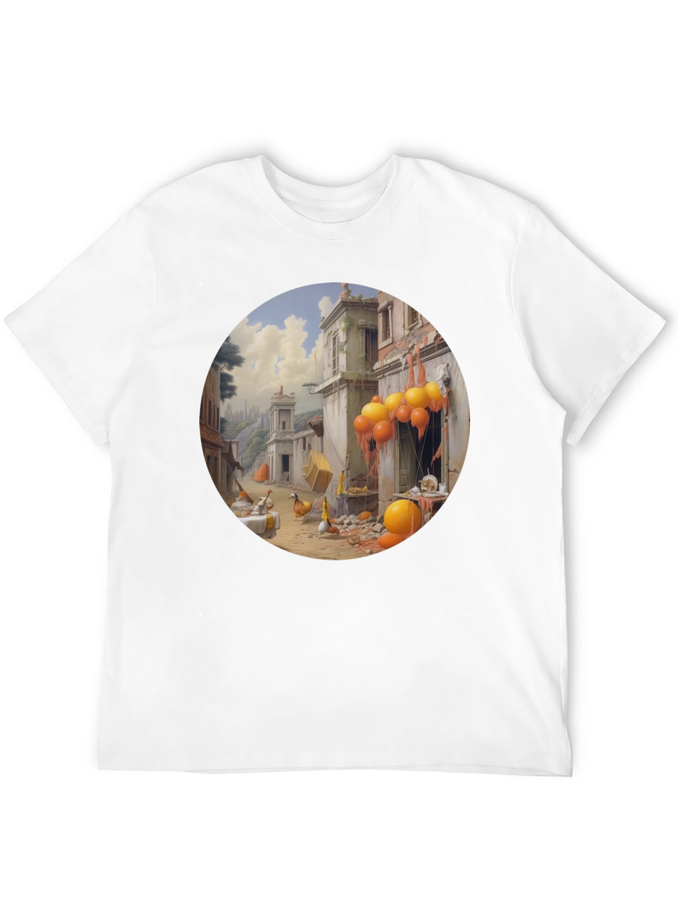 Camiseta Negra con Diseño Abstracto de Escena Urbana