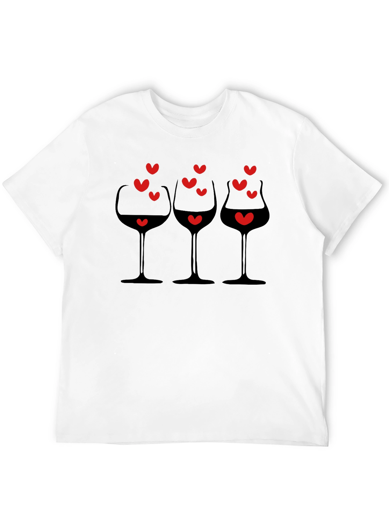 Camiseta Negra con Diseño de Copas y Corazones