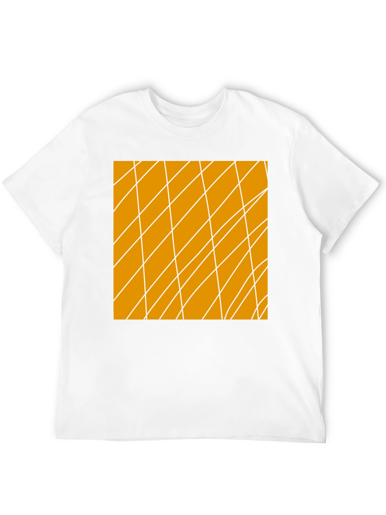 Camiseta Negra con Diseño Abstracto Naranja y Blanco