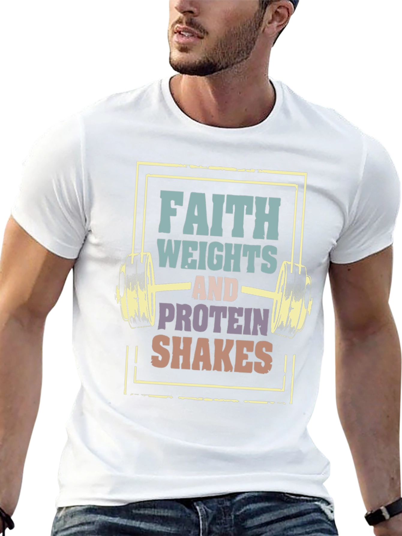 Camiseta Fitness: Fe Pesas y Batidos de Proteína