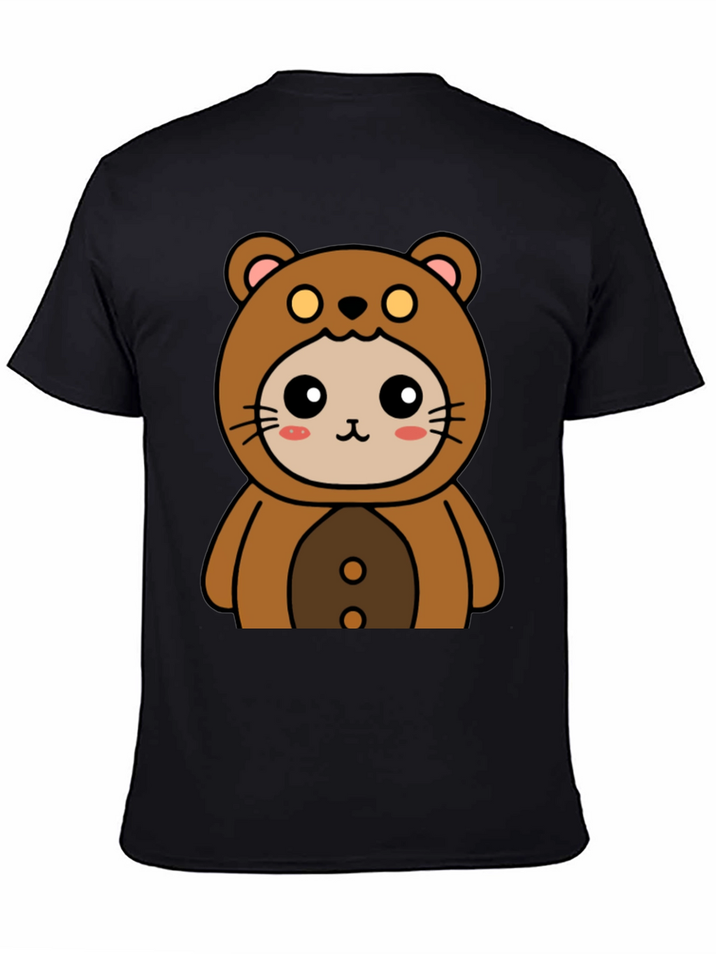 Camiseta Negra con Diseño de Oso Kawaii