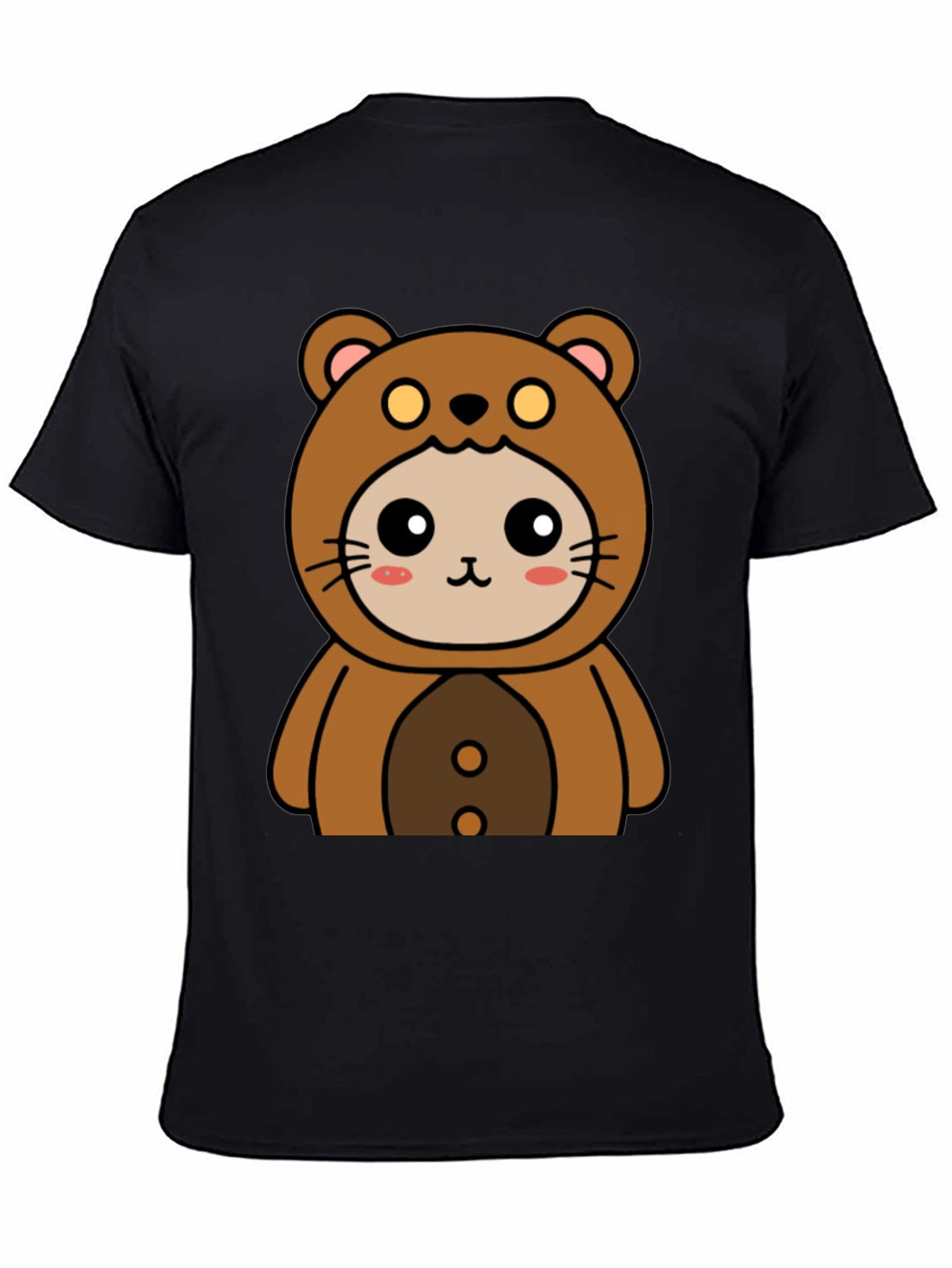 Camiseta Negra con Diseño de Oso Kawaii