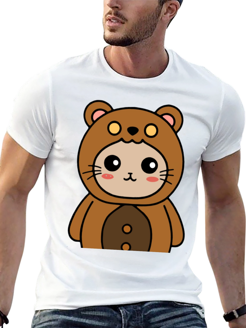 Camiseta Negra con Diseño de Oso Kawaii