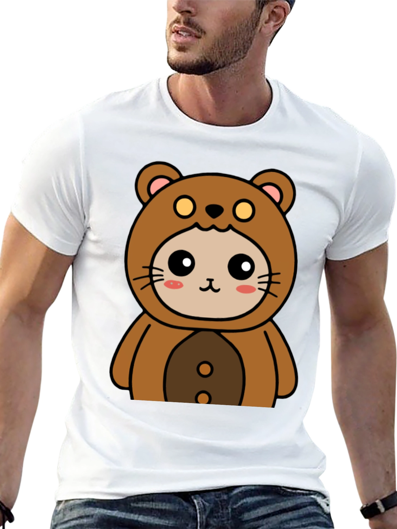 Camiseta Negra con Diseño de Oso Kawaii
