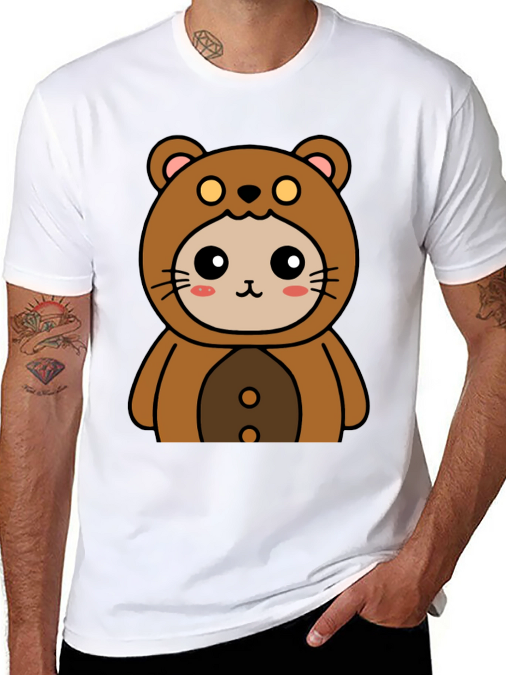 Camiseta Negra con Diseño de Oso Kawaii