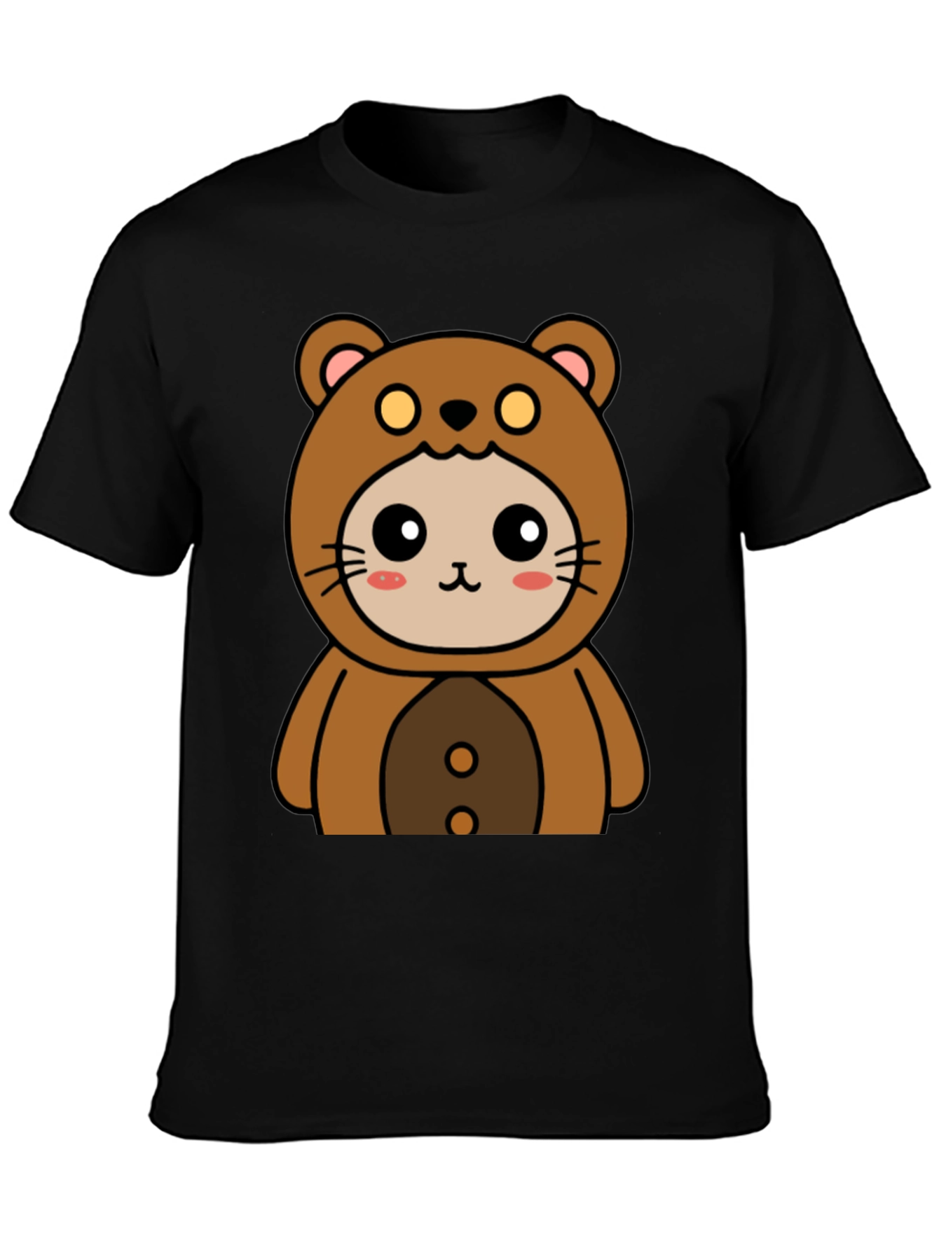 Camiseta Negra con Diseño de Oso Kawaii