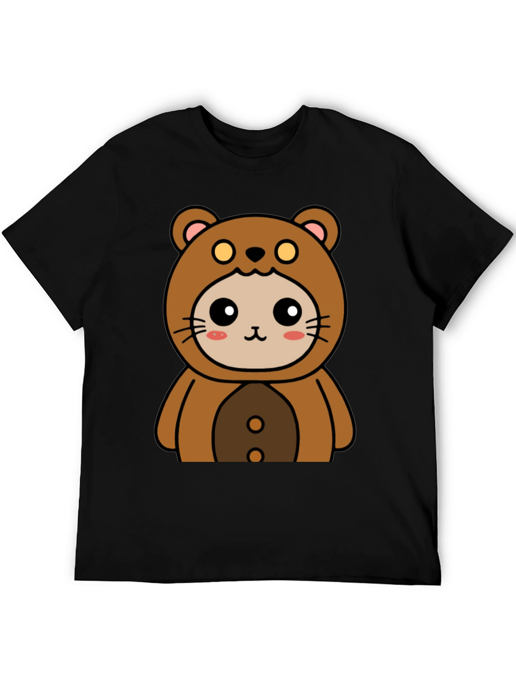 Camiseta Negra con Diseño de Oso Kawaii