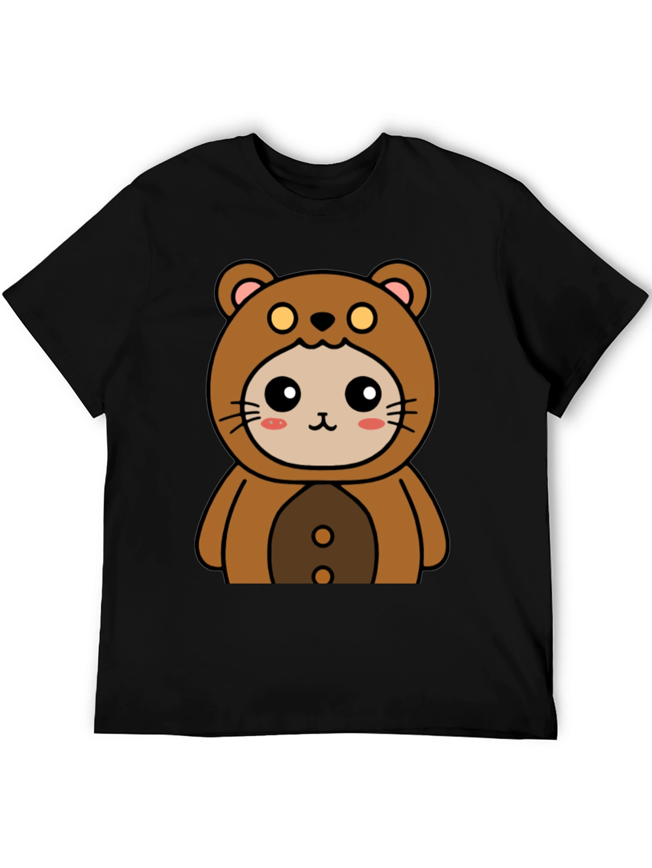 Camiseta Negra con Diseño de Oso Kawaii