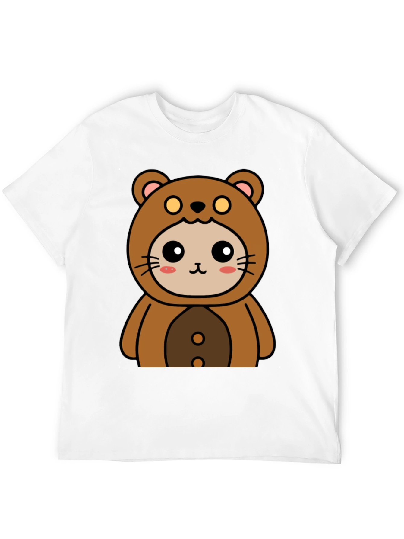 Camiseta Negra con Diseño de Oso Kawaii