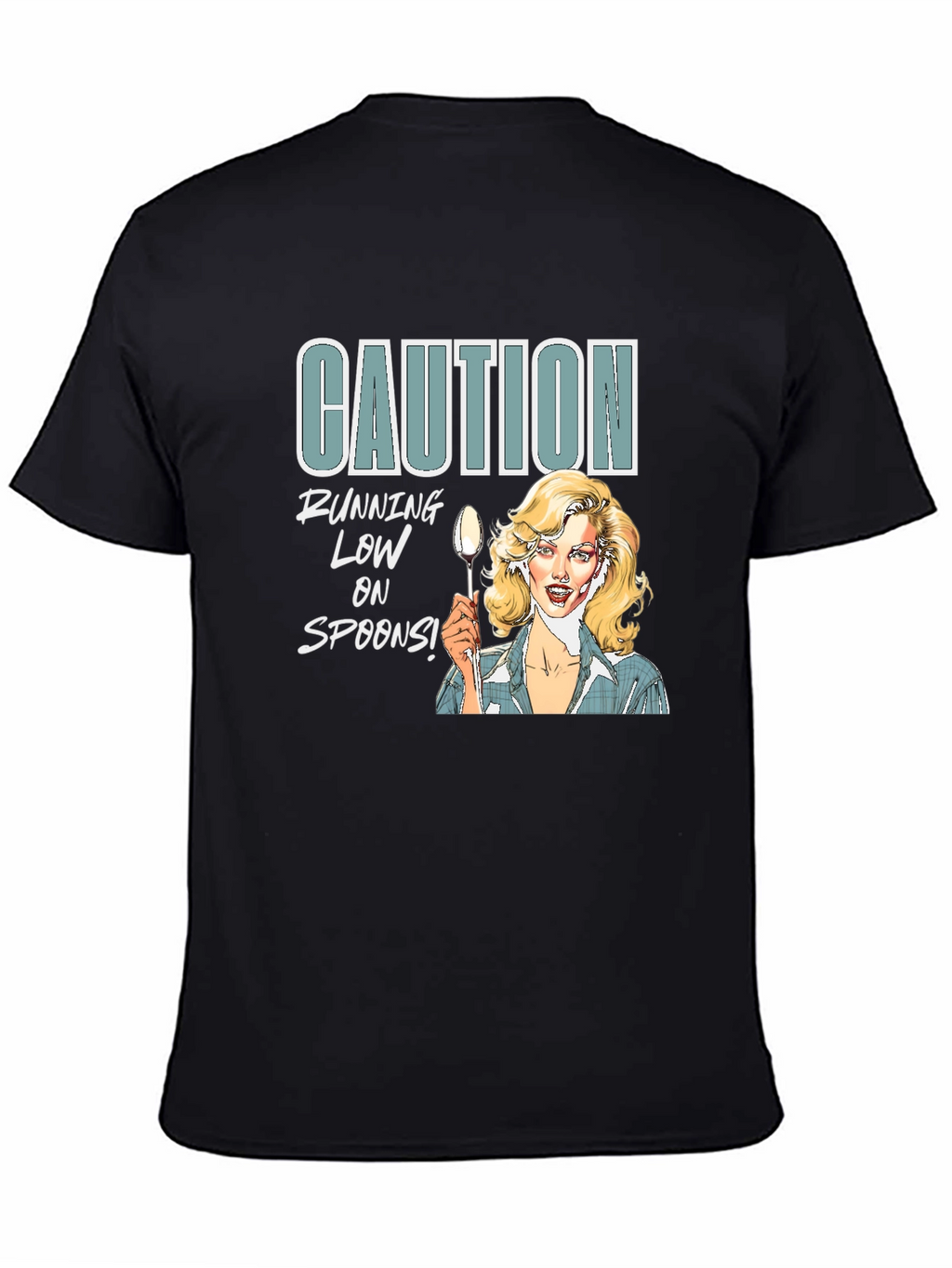 Camiseta Negra Caution Running Low on Spoons