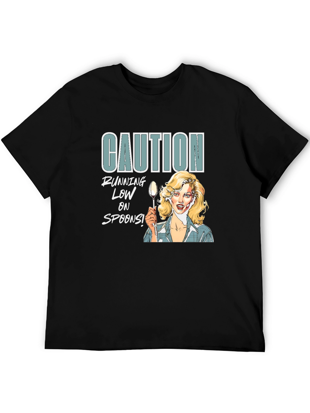 Camiseta Negra Caution Running Low on Spoons