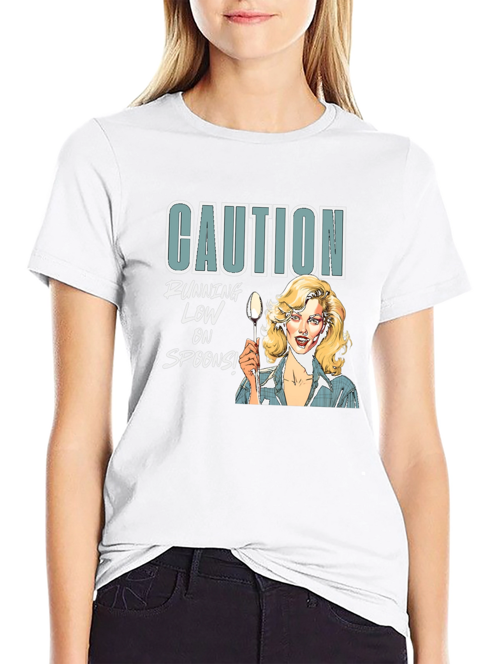 Camiseta Negra Caution Running Low on Spoons