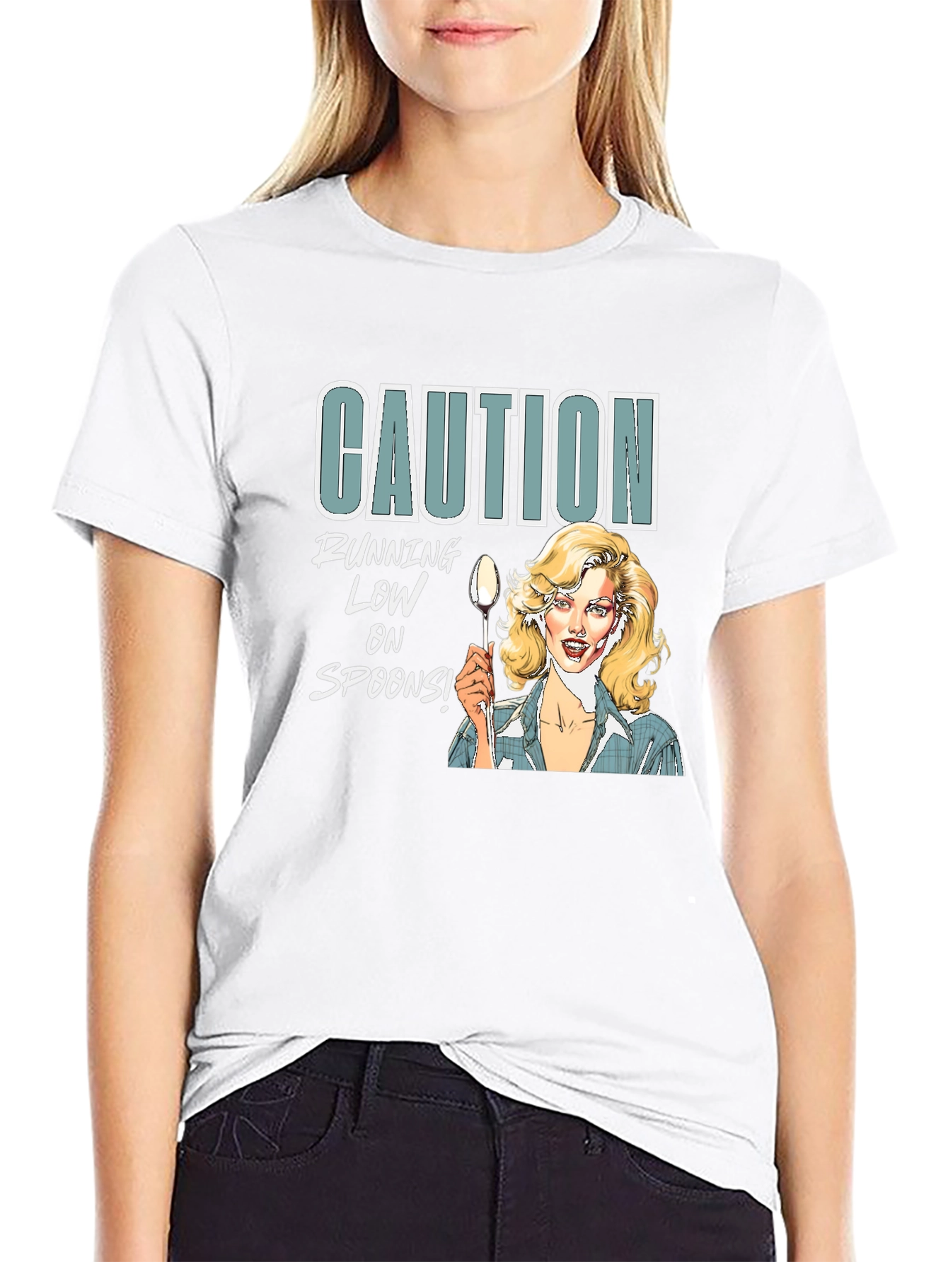 Camiseta Negra Caution Running Low on Spoons