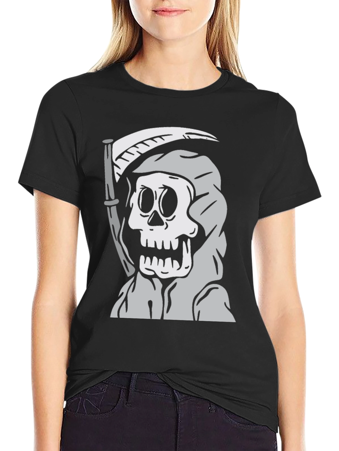 Camiseta Negra con Diseño de Parca de Dibujos Animados