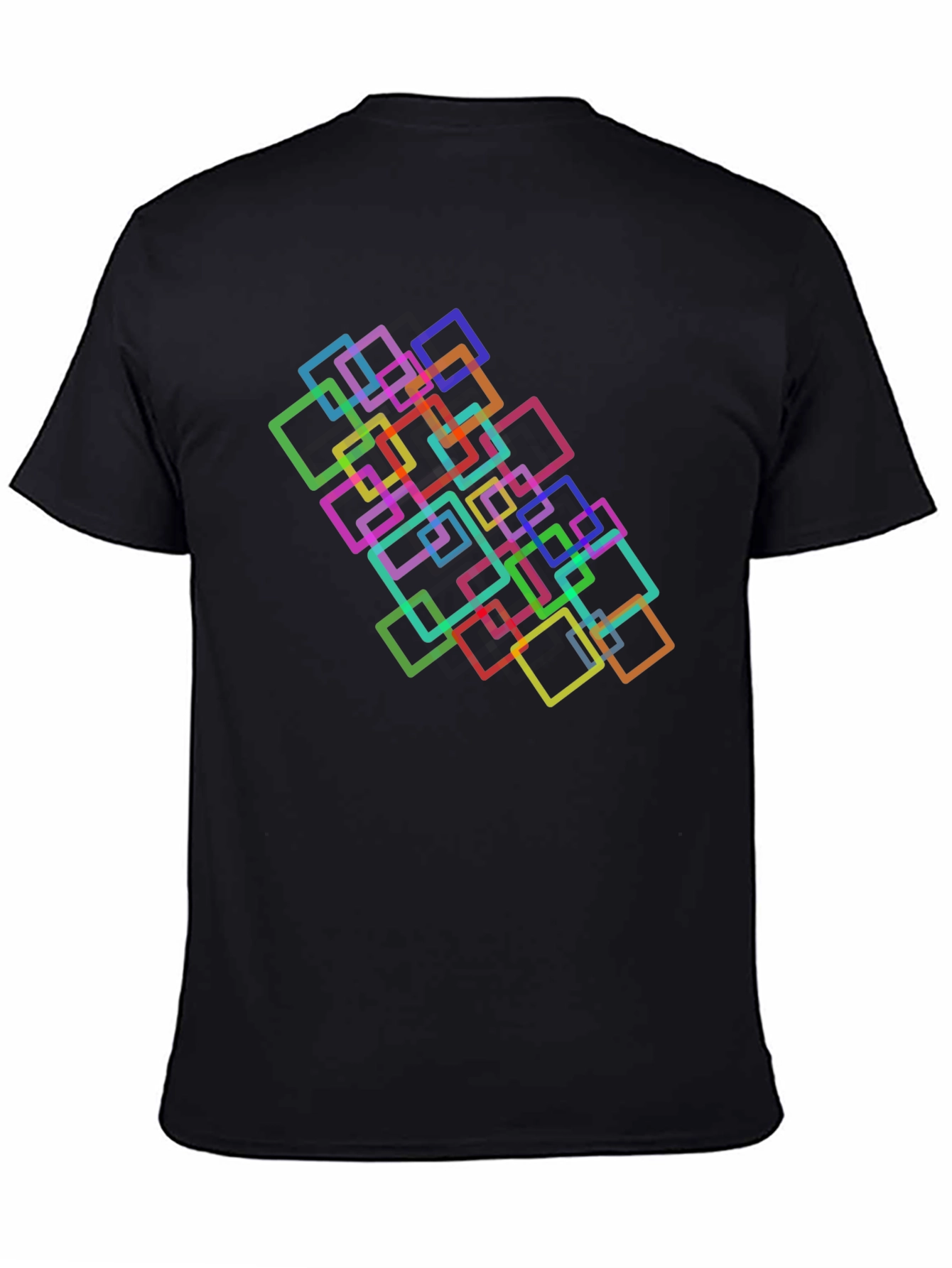 Camiseta Negra con Diseño de Cuadrados Coloridos