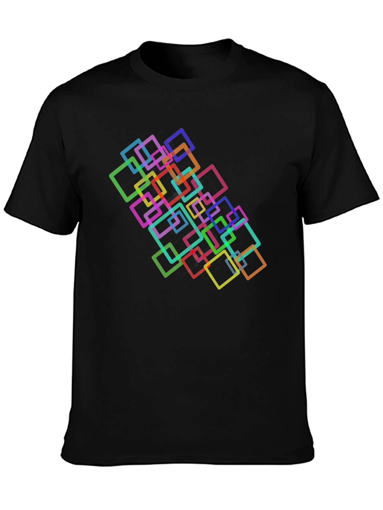 Camiseta Negra con Diseño de Cuadrados Coloridos