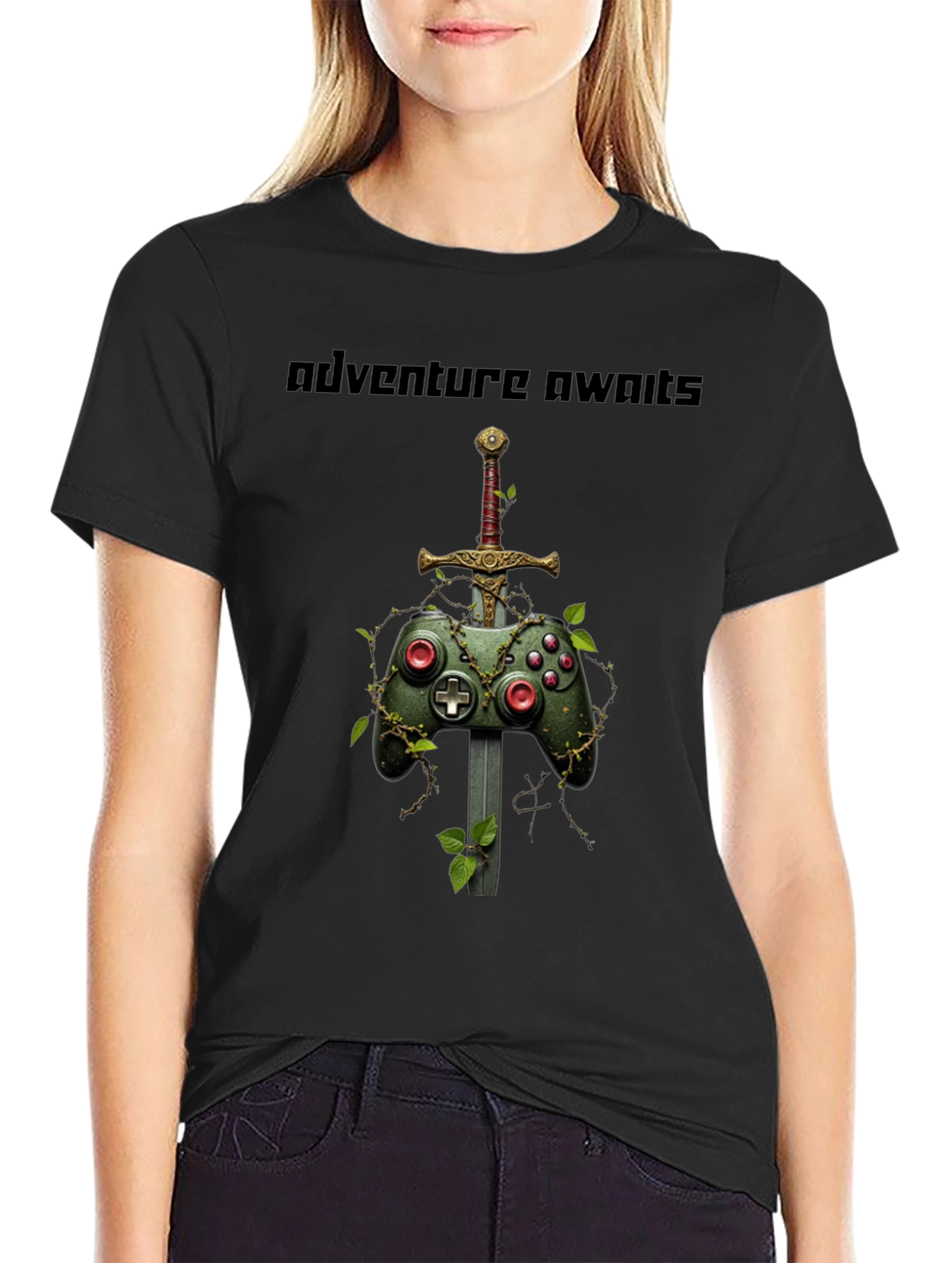 Camiseta Negra Adventure Awaits Gamer