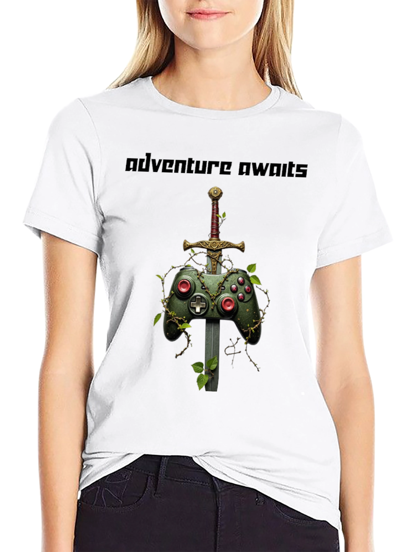 Camiseta Negra Adventure Awaits Gamer