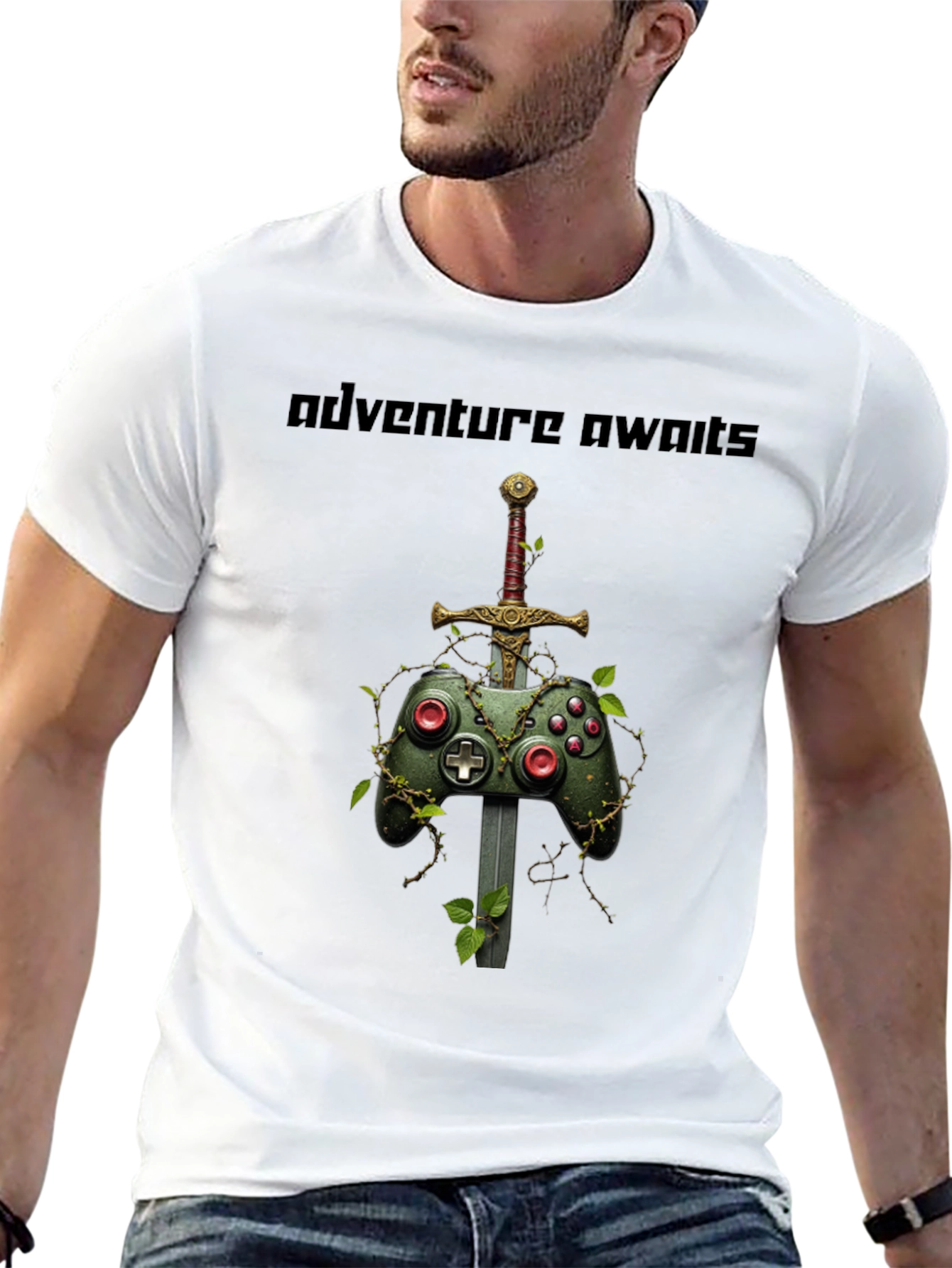 Camiseta Negra Adventure Awaits Gamer