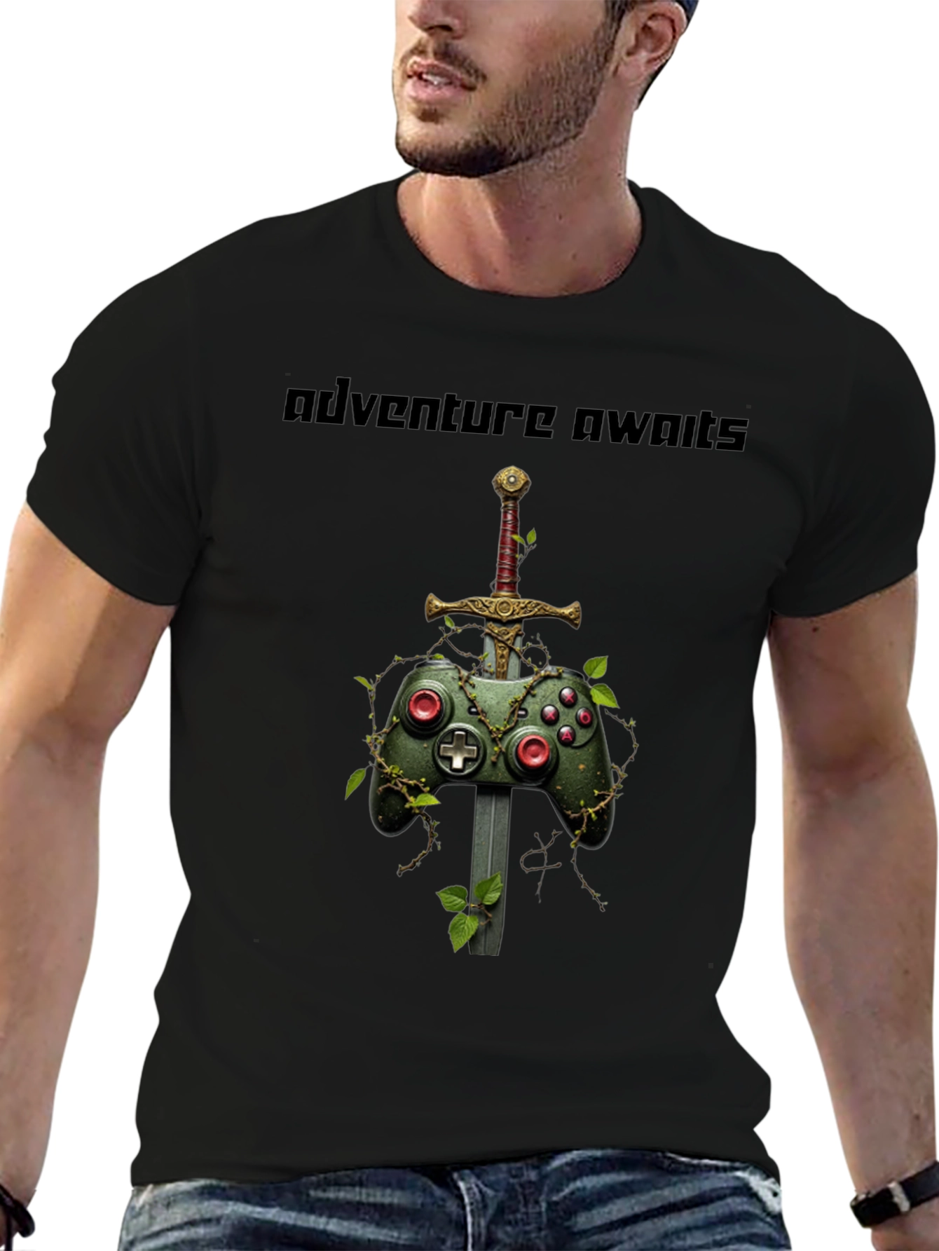 Camiseta Negra Adventure Awaits Gamer