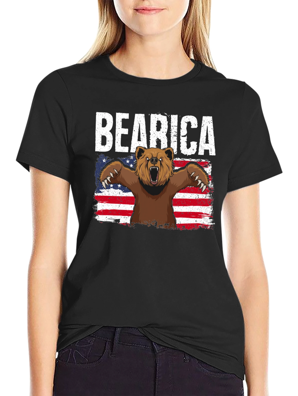 Camiseta Negra Bearica Diseño Oso Americano