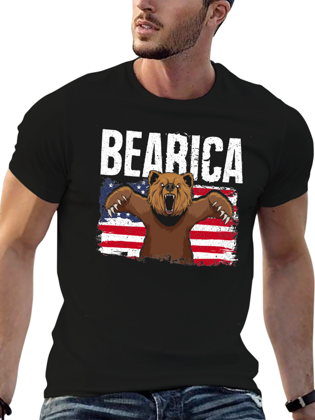 Camiseta Negra Bearica Diseño Oso Americano