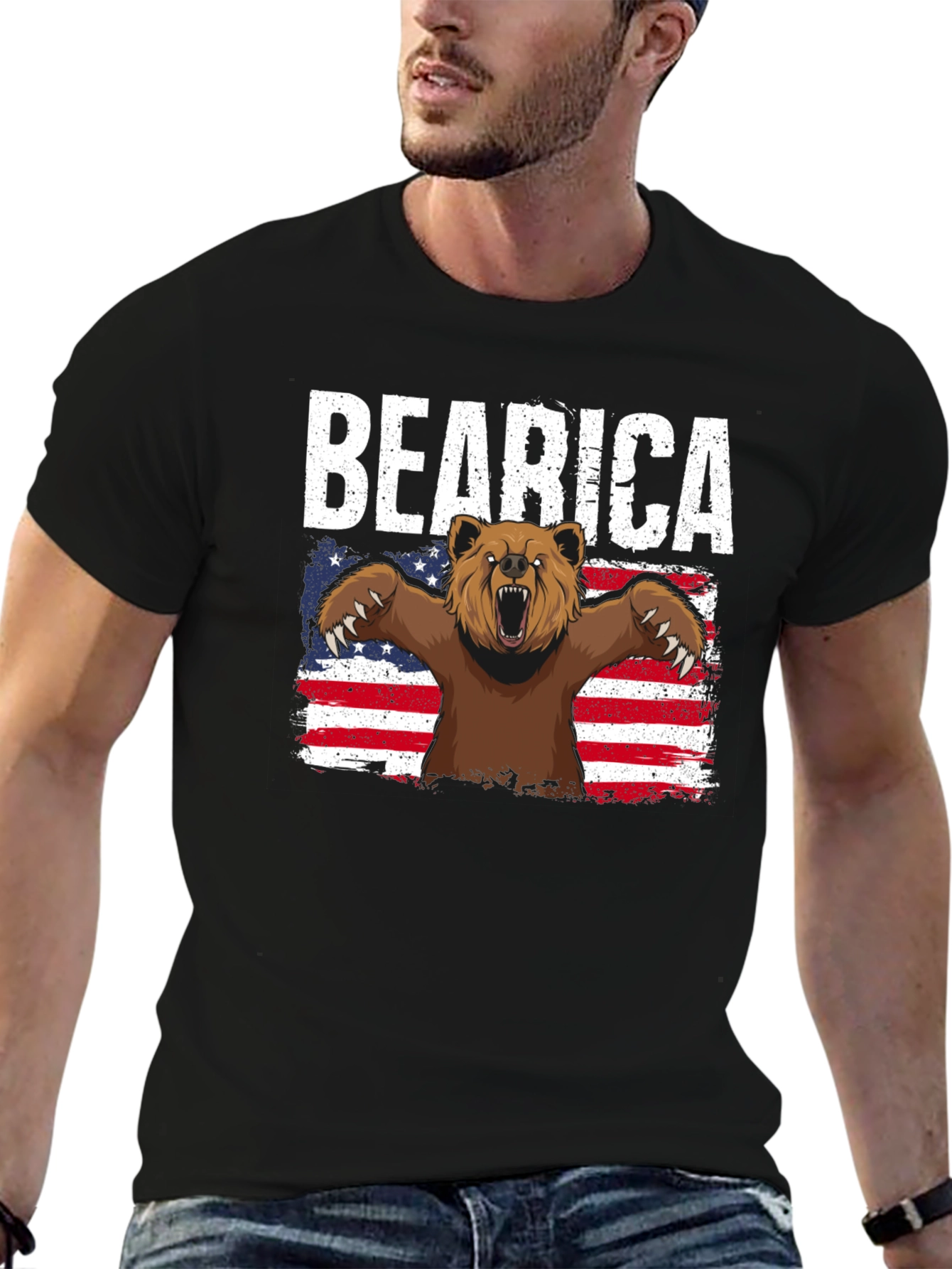 Camiseta Negra Bearica Diseño Oso Americano