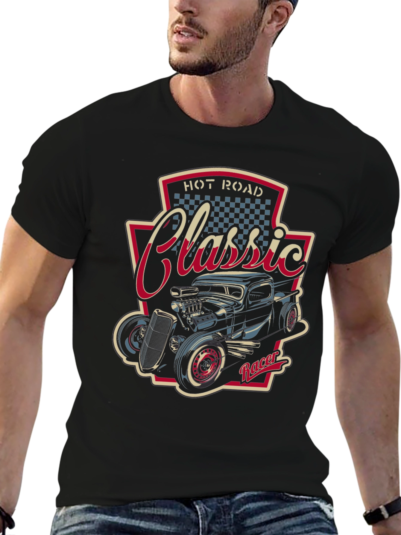 Camiseta Negra Clásica Hot Rod Racer