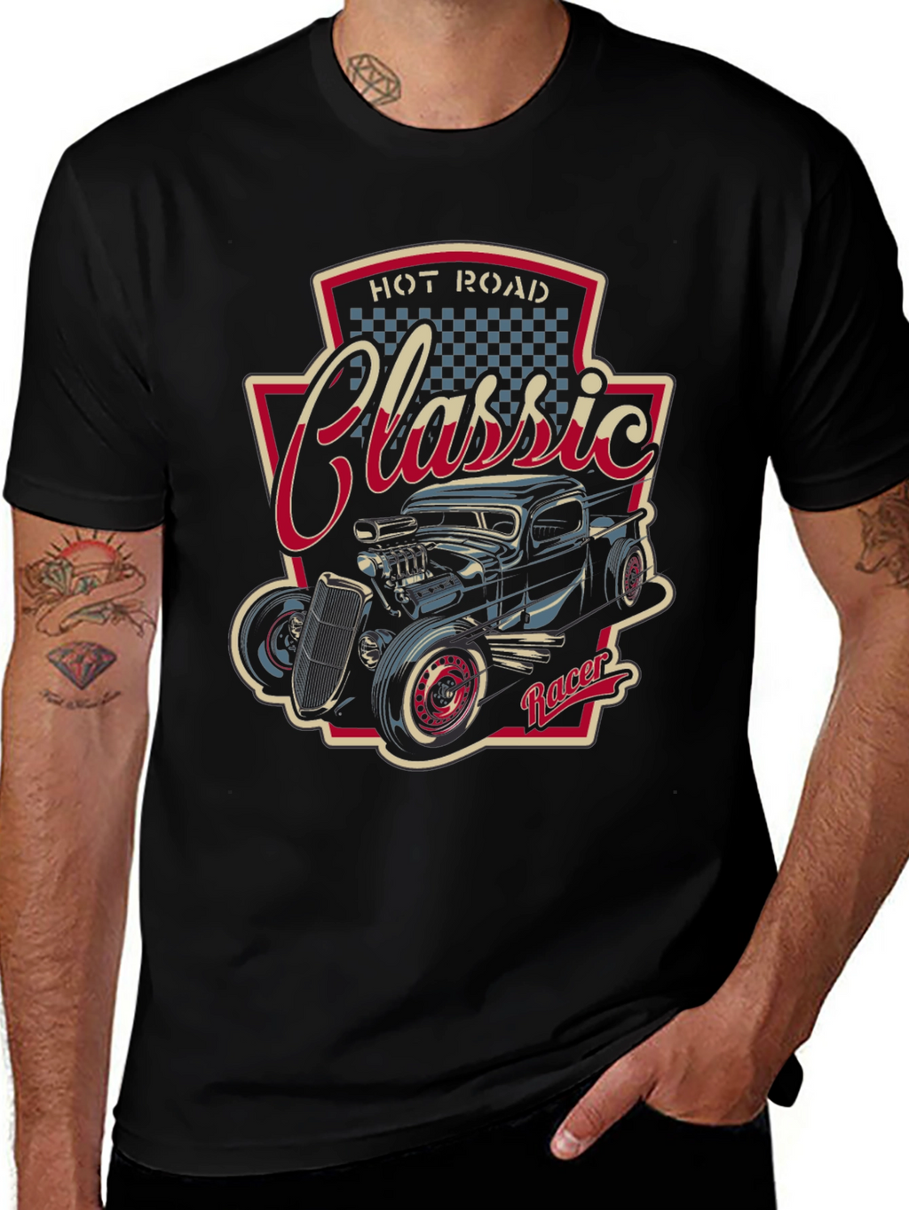 Camiseta Negra Clásica Hot Rod Racer