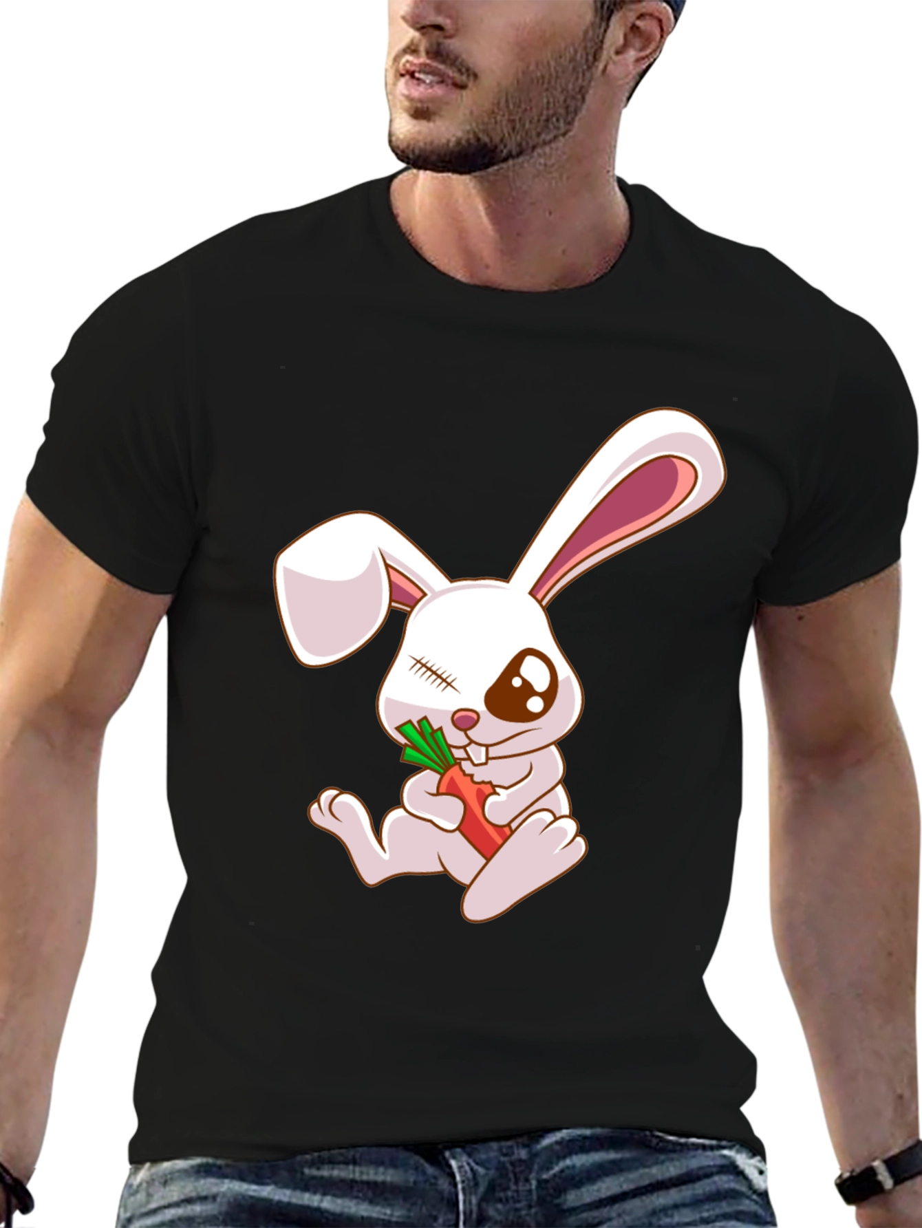 Camiseta Negra con Conejo y Zanahoria