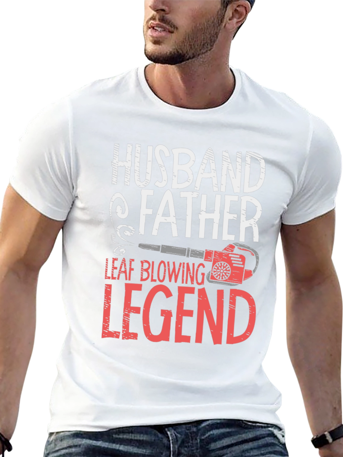 Camiseta Hombre: Husband Father Leaf Blowing Legend