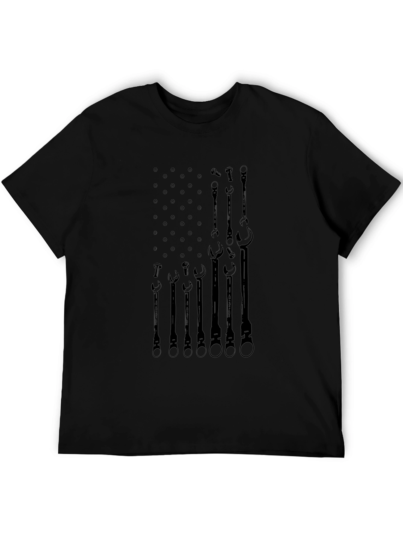 Camiseta Negra Bandera Americana Herramientas Mecánico