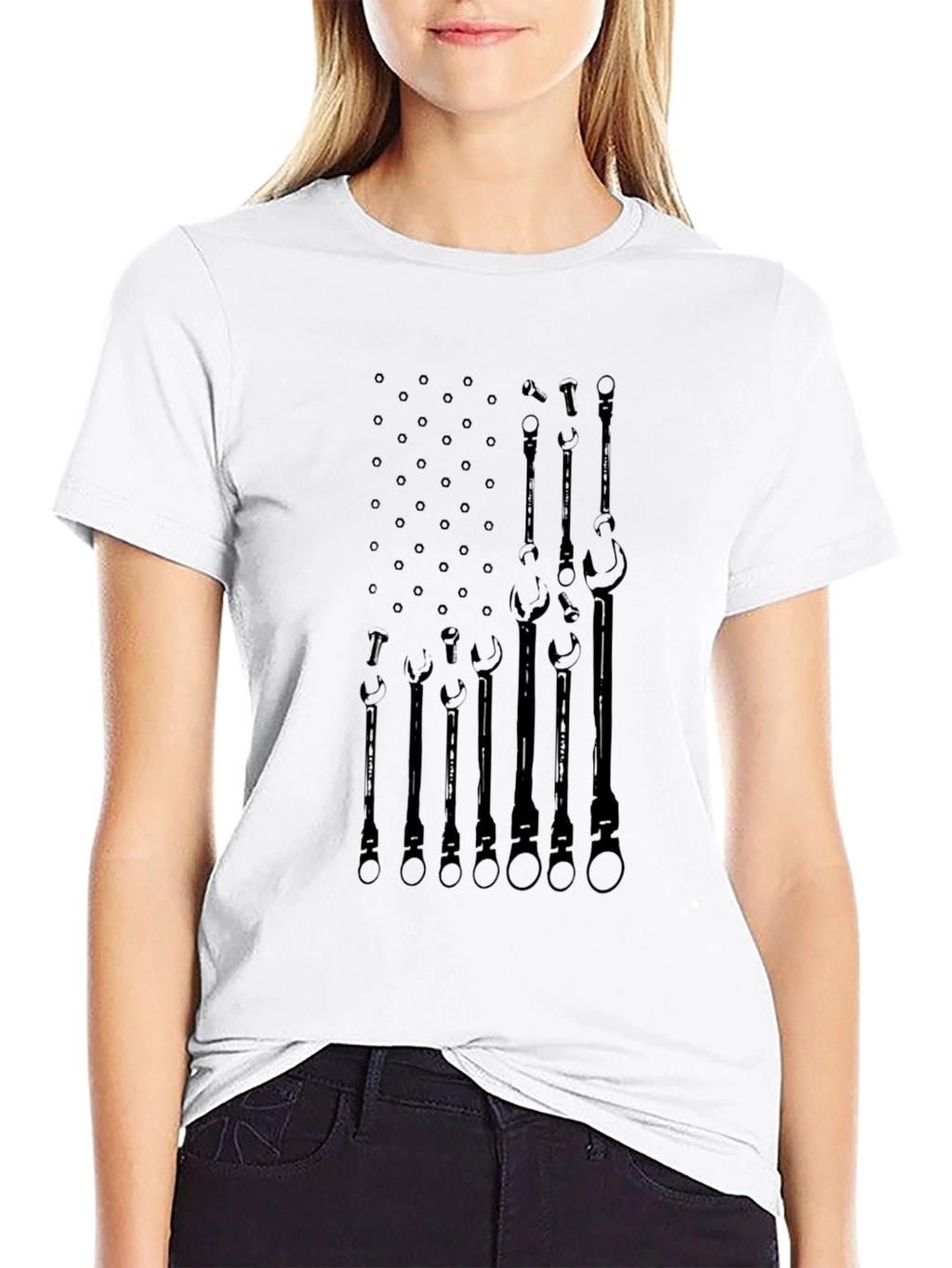 Camiseta Negra Bandera Americana Herramientas Mecánico