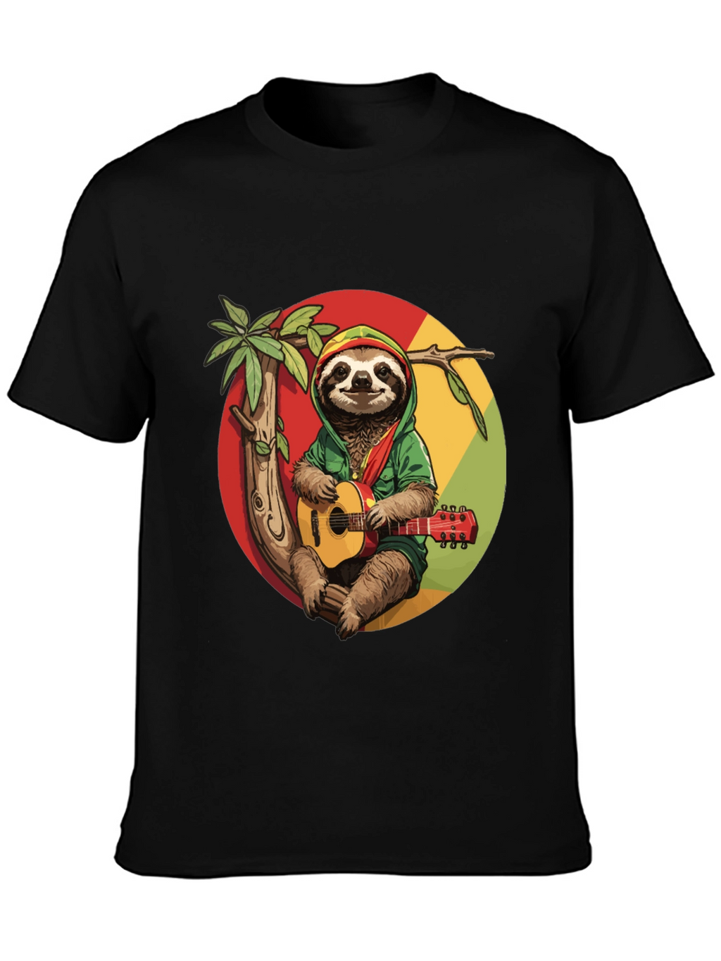 Camiseta Negra con Diseño de Perezoso Reggae