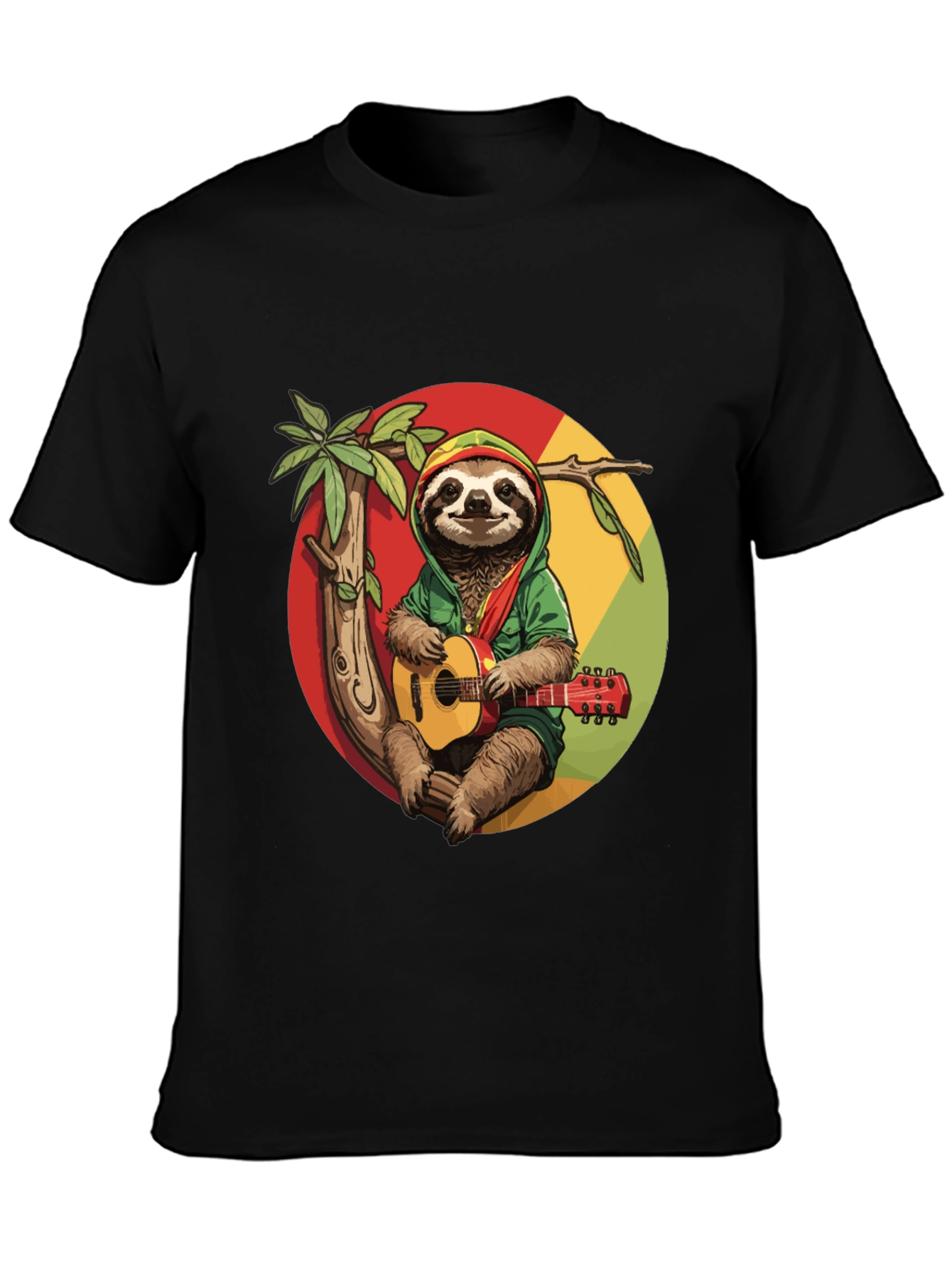 Camiseta Negra con Diseño de Perezoso Reggae