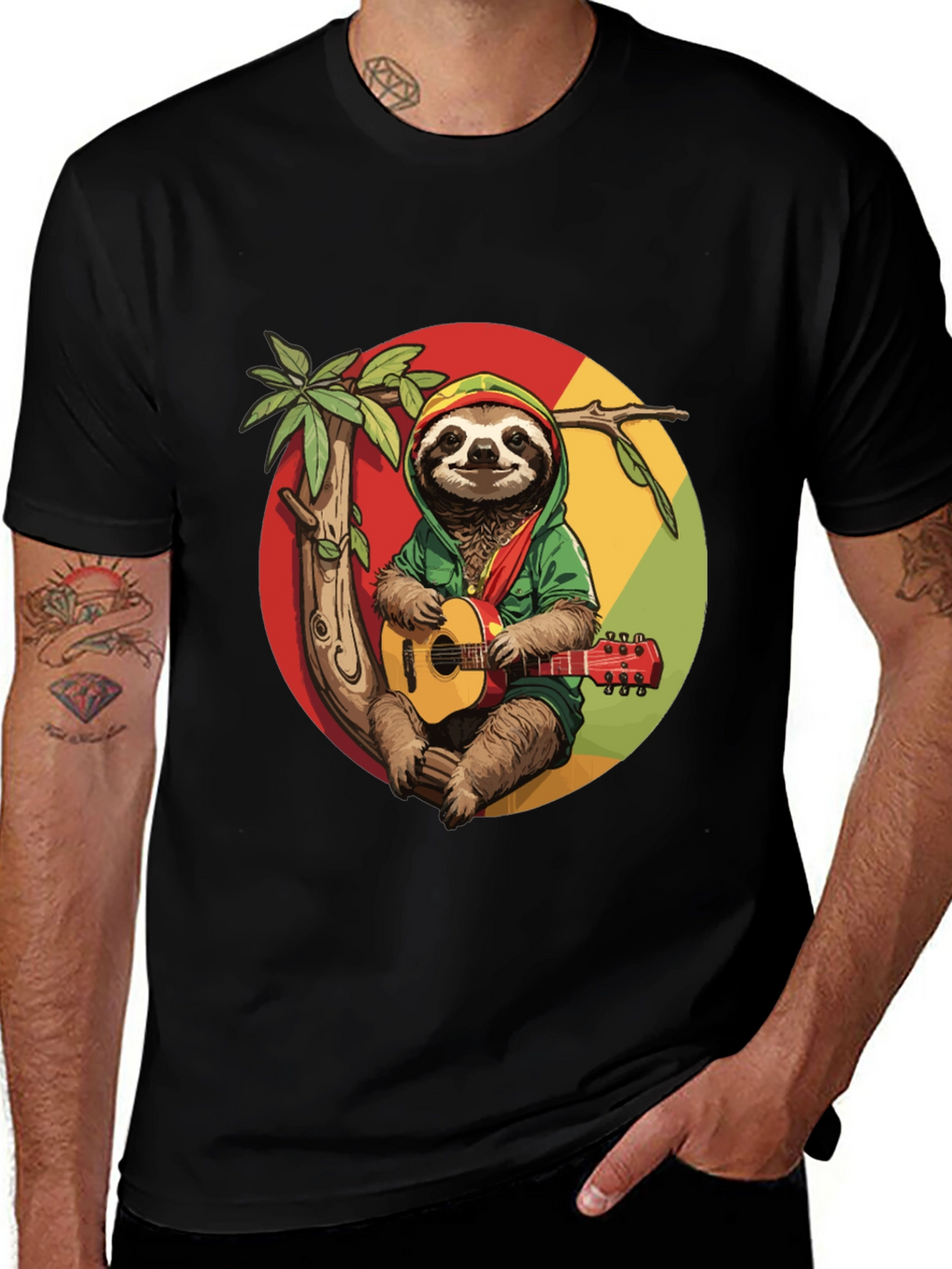 Camiseta Negra con Diseño de Perezoso Reggae