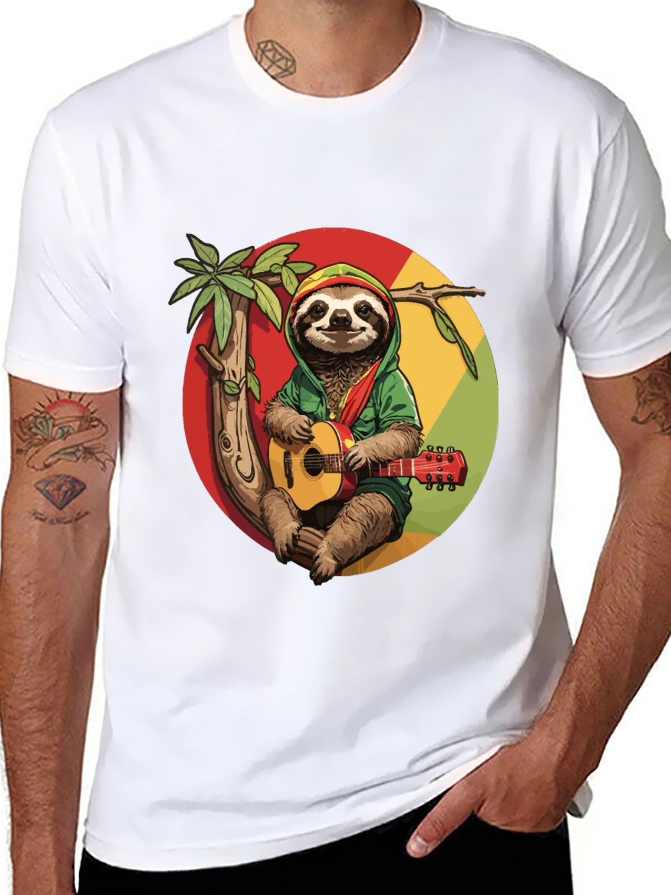 Camiseta Negra con Diseño de Perezoso Reggae
