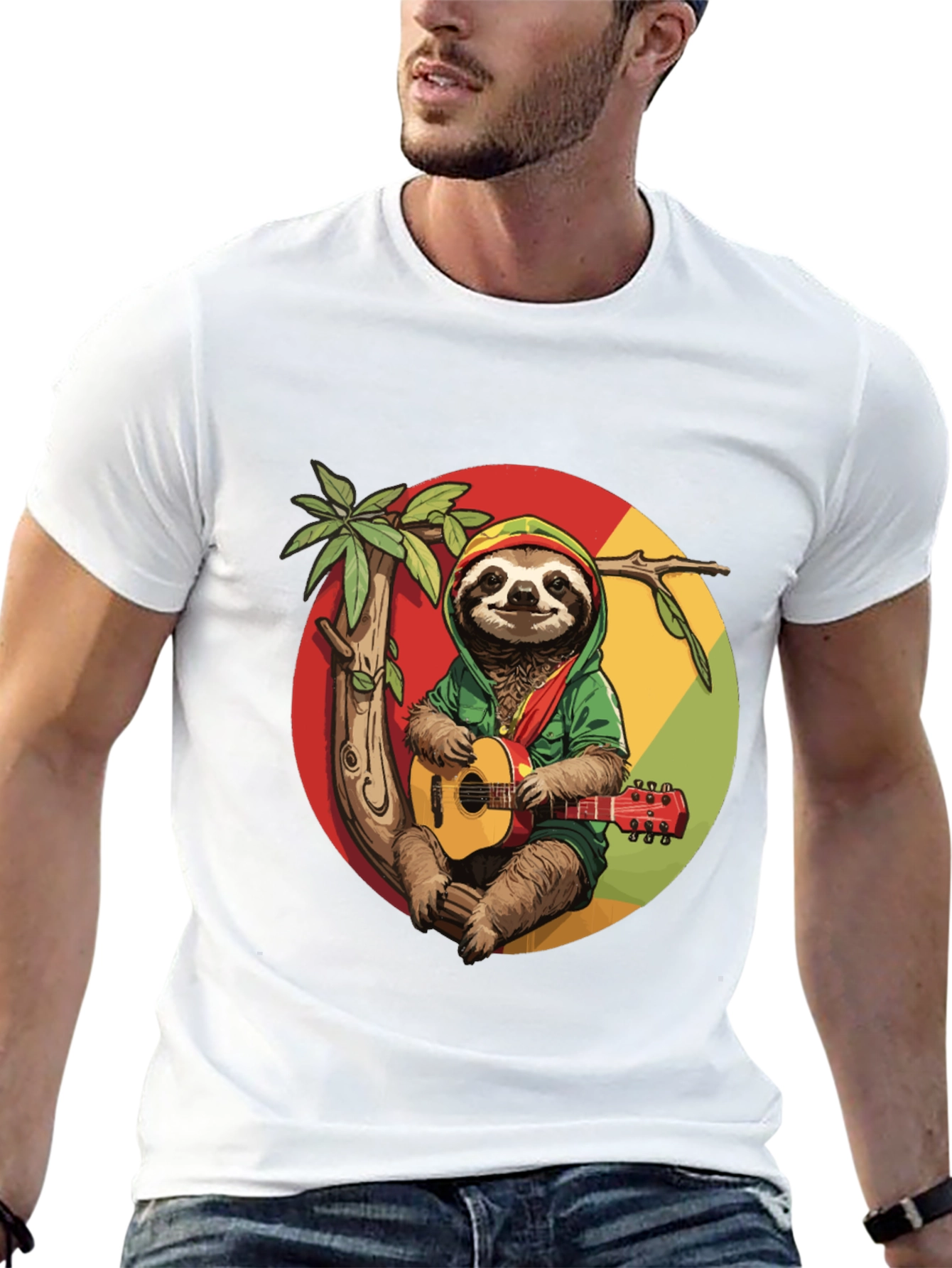 Camiseta Negra con Diseño de Perezoso Reggae