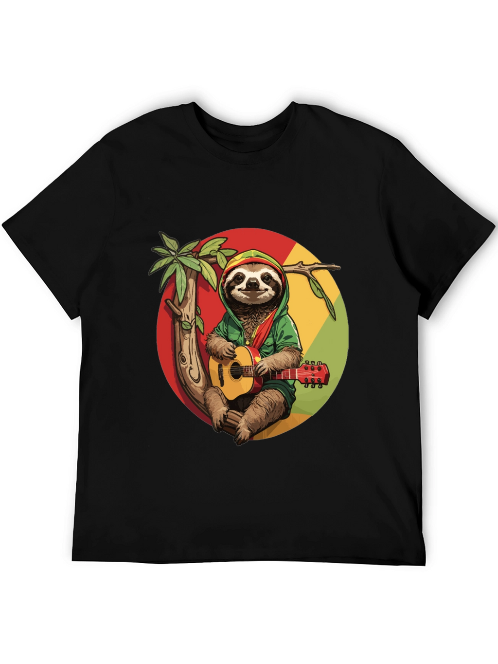 Camiseta Negra con Diseño de Perezoso Reggae