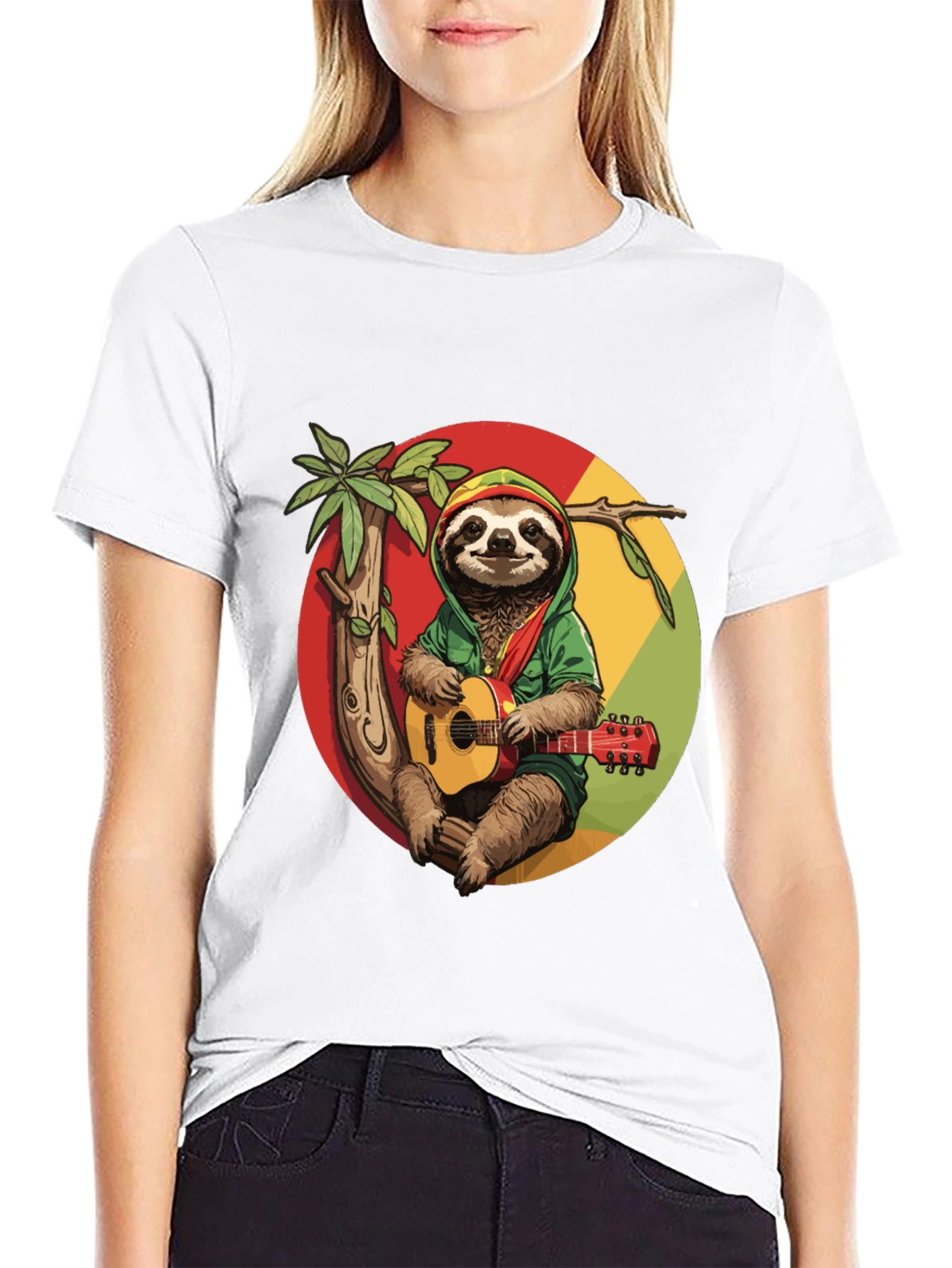 Camiseta Negra con Diseño de Perezoso Reggae