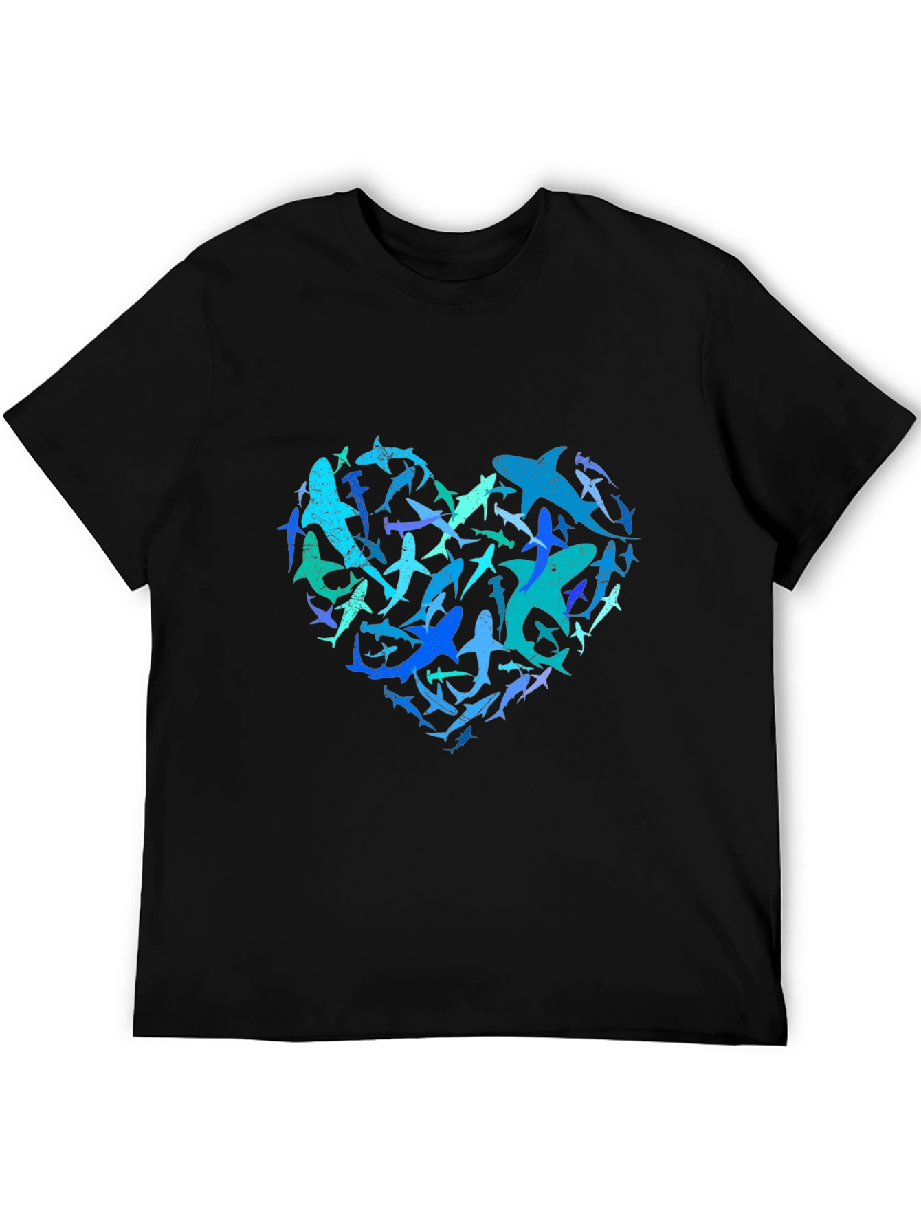 Camiseta Hombre Negra Corazón de Tiburones