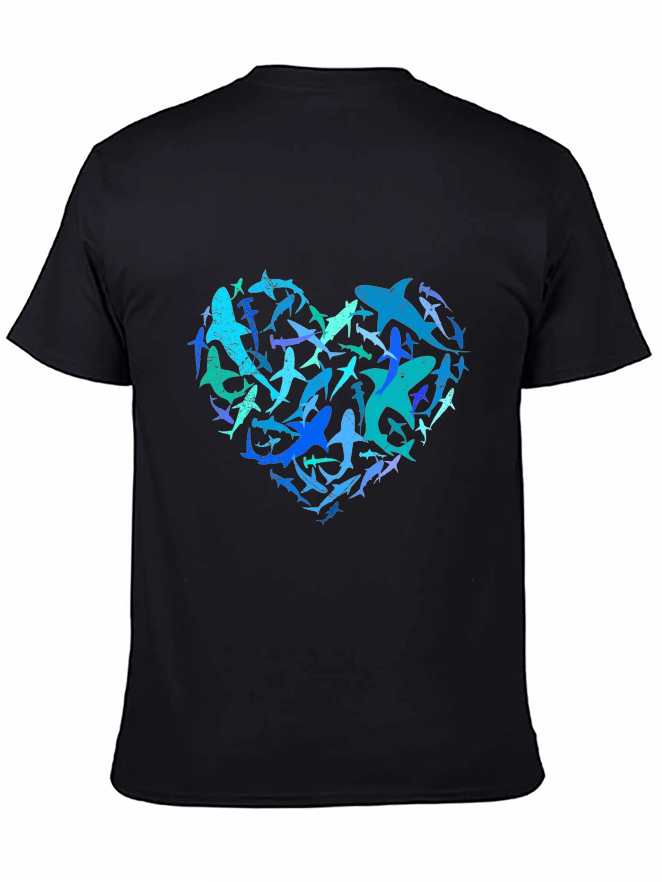 Camiseta Hombre Negra Corazón de Tiburones