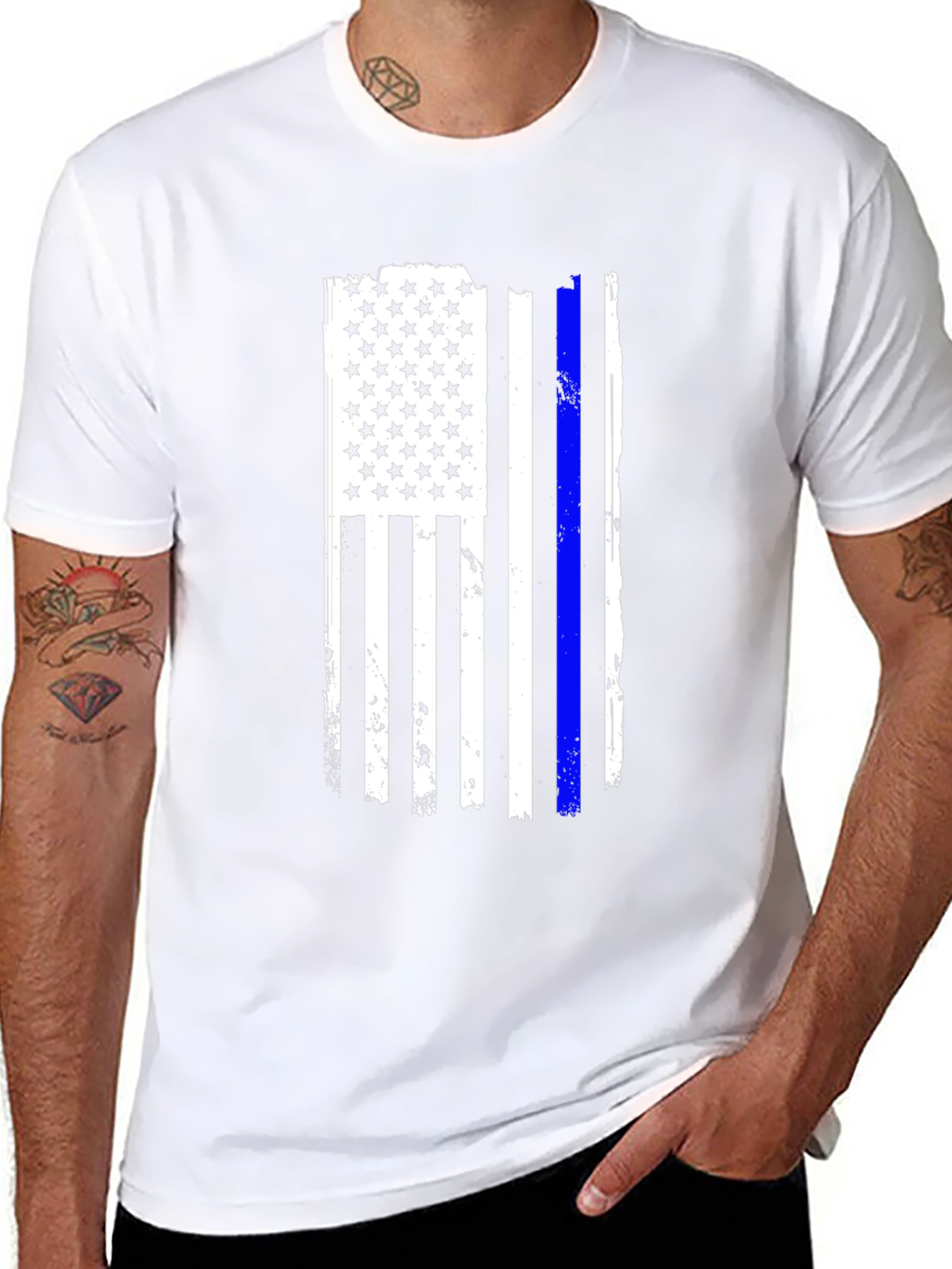 Camiseta Negra Bandera USA Línea Azul