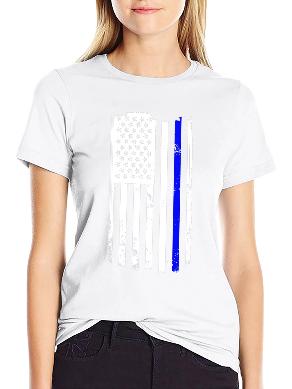 Camiseta Negra Bandera USA Línea Azul