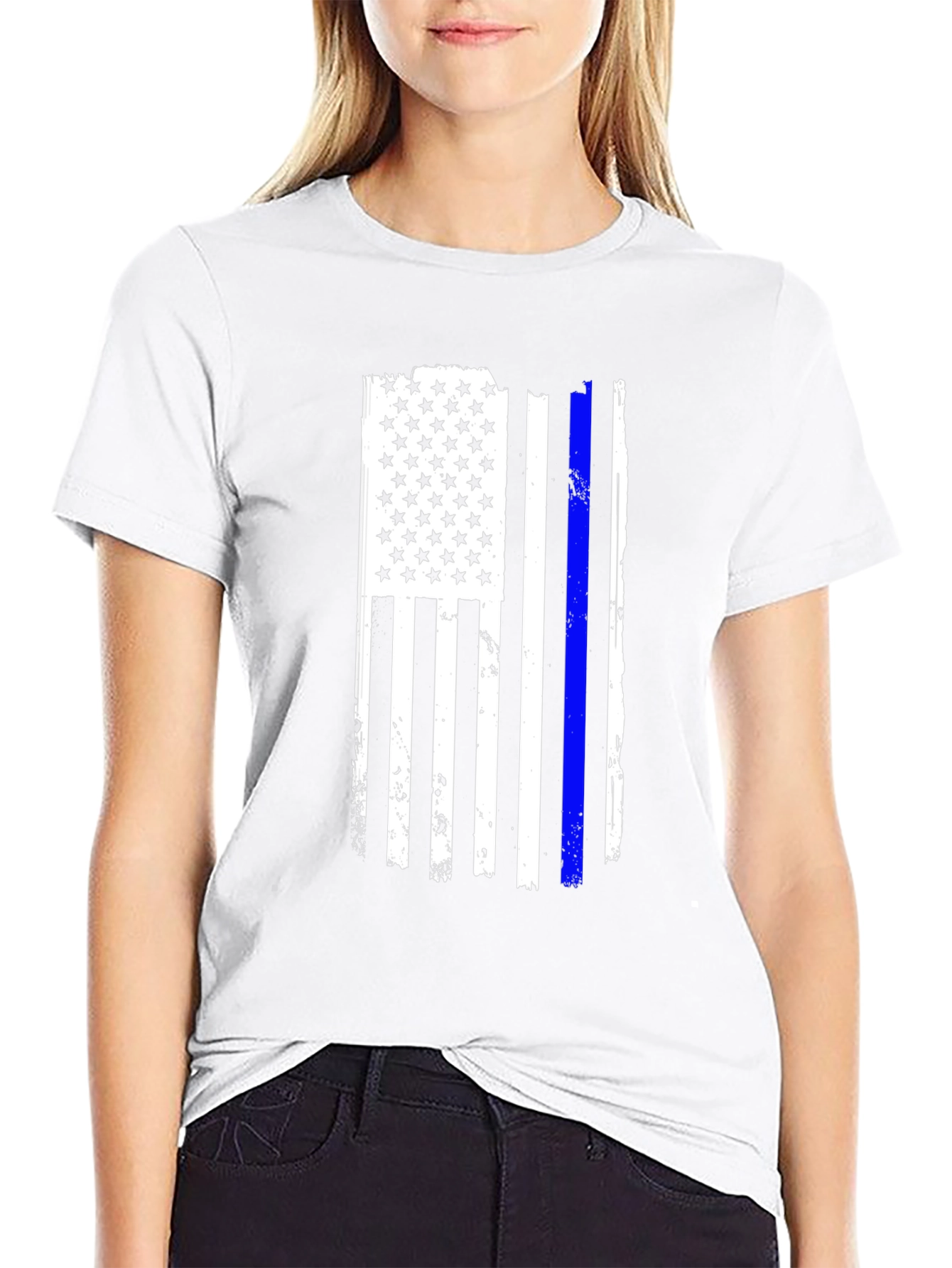 Camiseta Negra Bandera USA Línea Azul