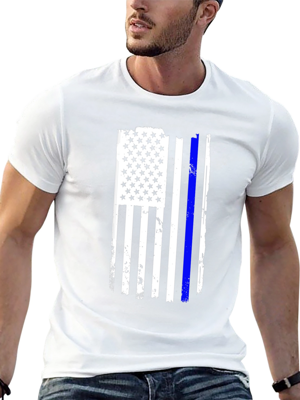 Camiseta Negra Bandera USA Línea Azul