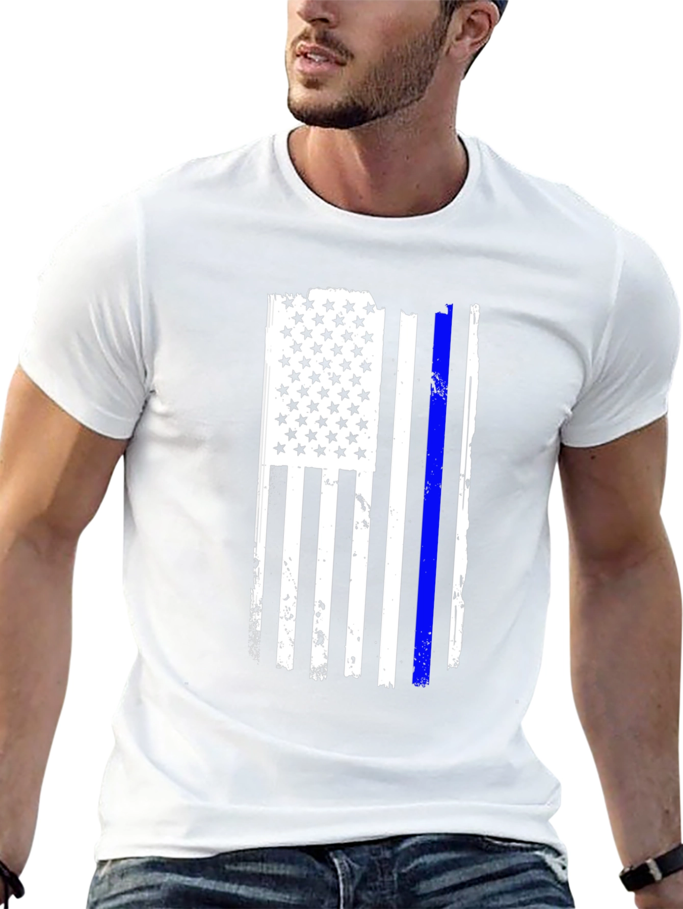 Camiseta Negra Bandera USA Línea Azul